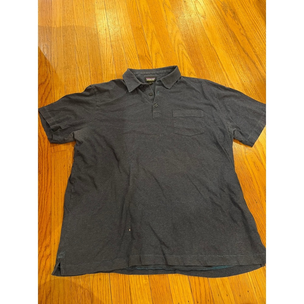Patagonia Mens Organic Cotton Short Sleeve Polo Shirt Charcoal Gray Large Pocket